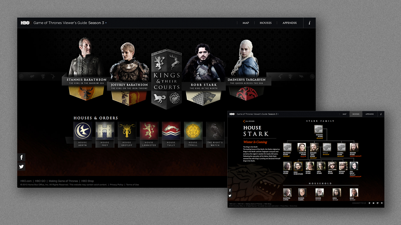 Game of Thrones Viewer's Guide — Houses, family trees and character pages, Season 3
